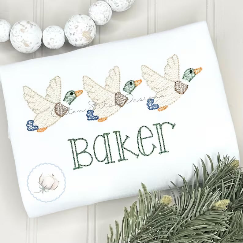 Three Flying Mallards Embroidered with Name