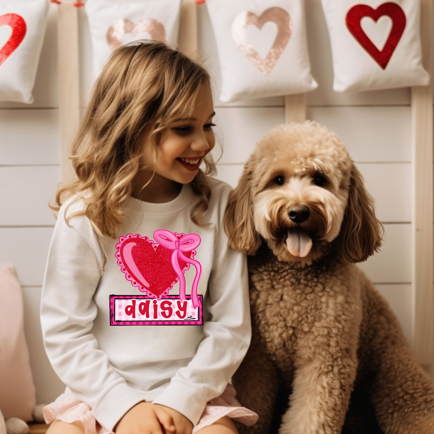 Valentine's Heart with Pink Bow with Name