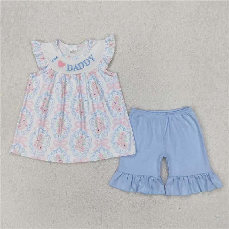 I Love Daddy with Light Blue Ruffle Shorts