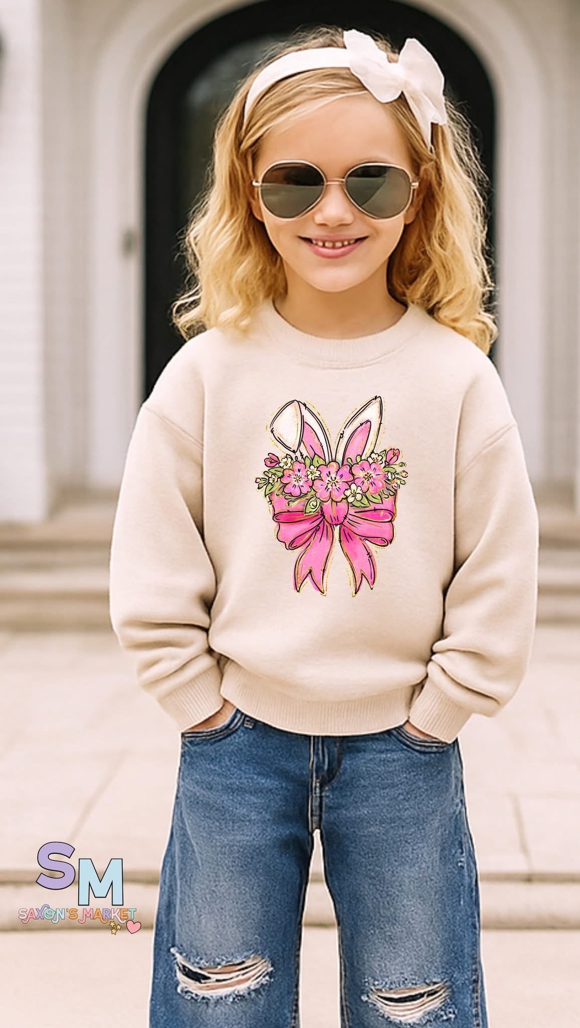 Pink Floral Easter Bow