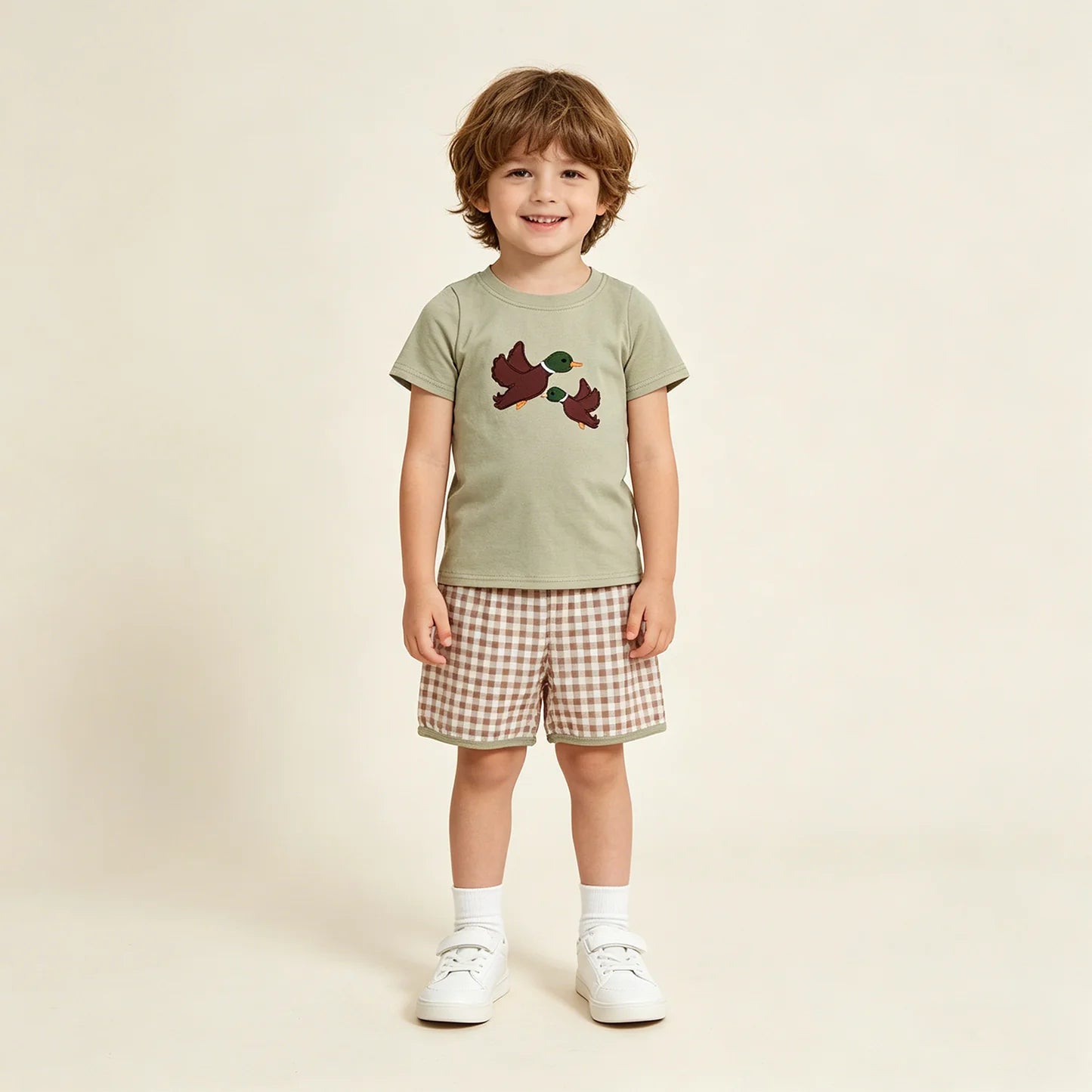 Two Mallards with Checkered Shorts 2pc Set