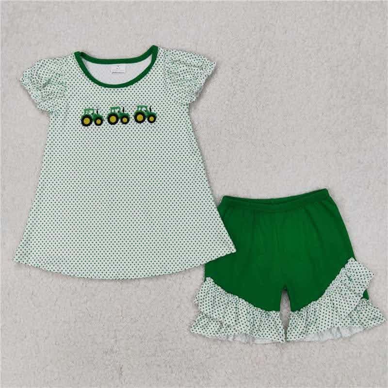 Green Tractor with Green Ruffle Shorts