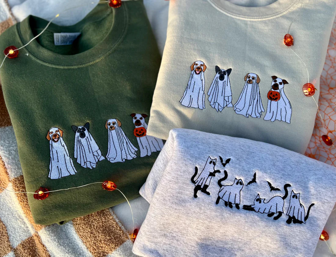 Spooky Dogs Embroidered Crewneck
