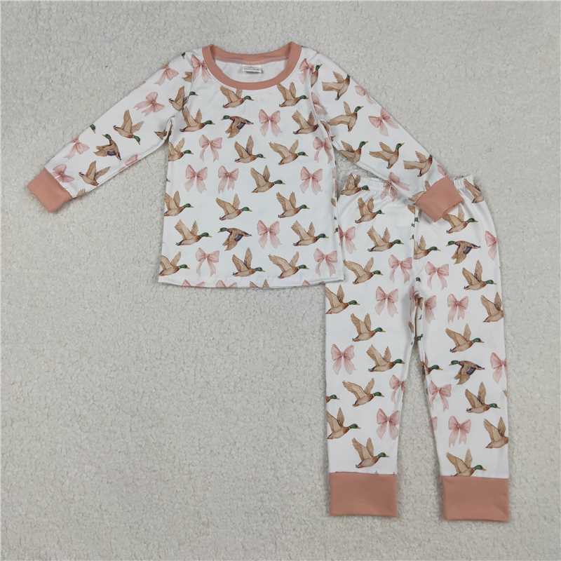 Mallard and Pink Bow PJ Set and Football Pullover