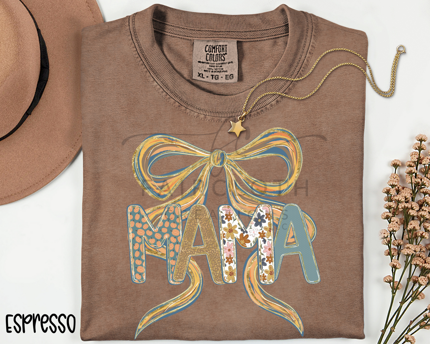 Mama Fall Watercolor Bow