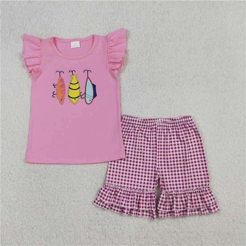 Fishing Lure PInk Checkered Short Set