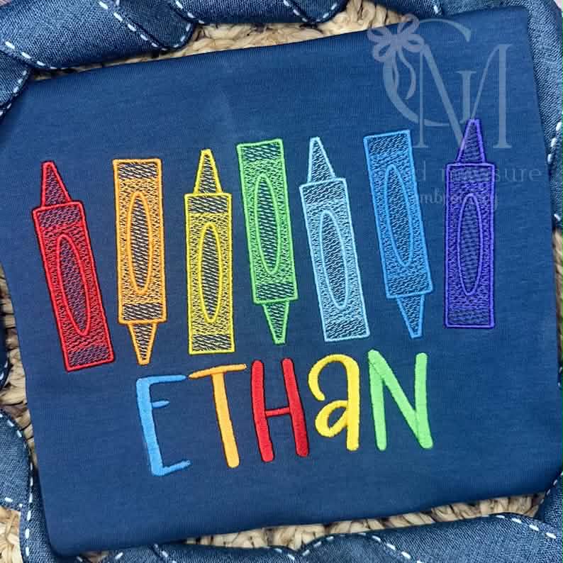 Embroidered Rainbow Crayon Name