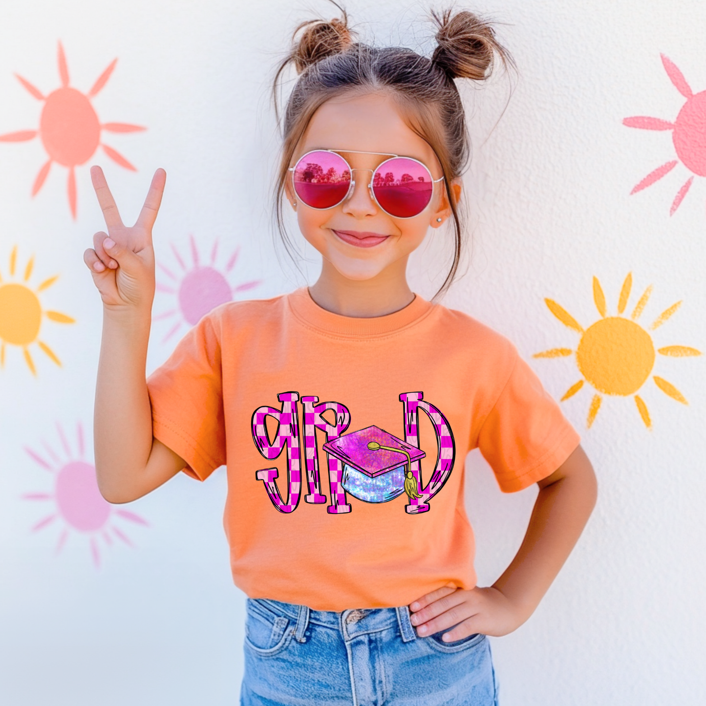 Pink Checkered Grad with Tie Dye Cap