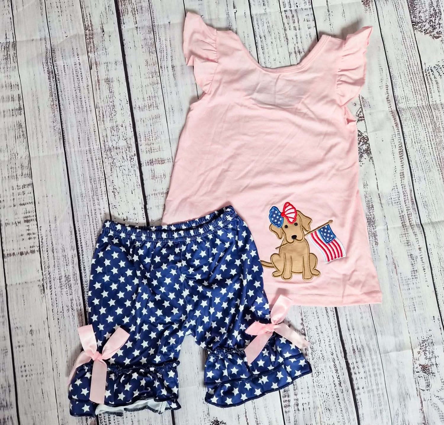 Pink Dog Holding Flag 2pc Set