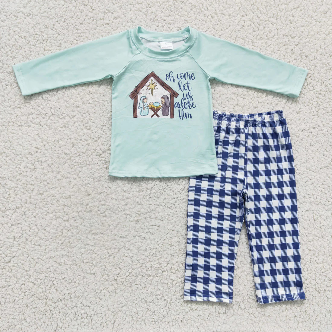 Let Us Adore Him Boy Checkered Pant Set