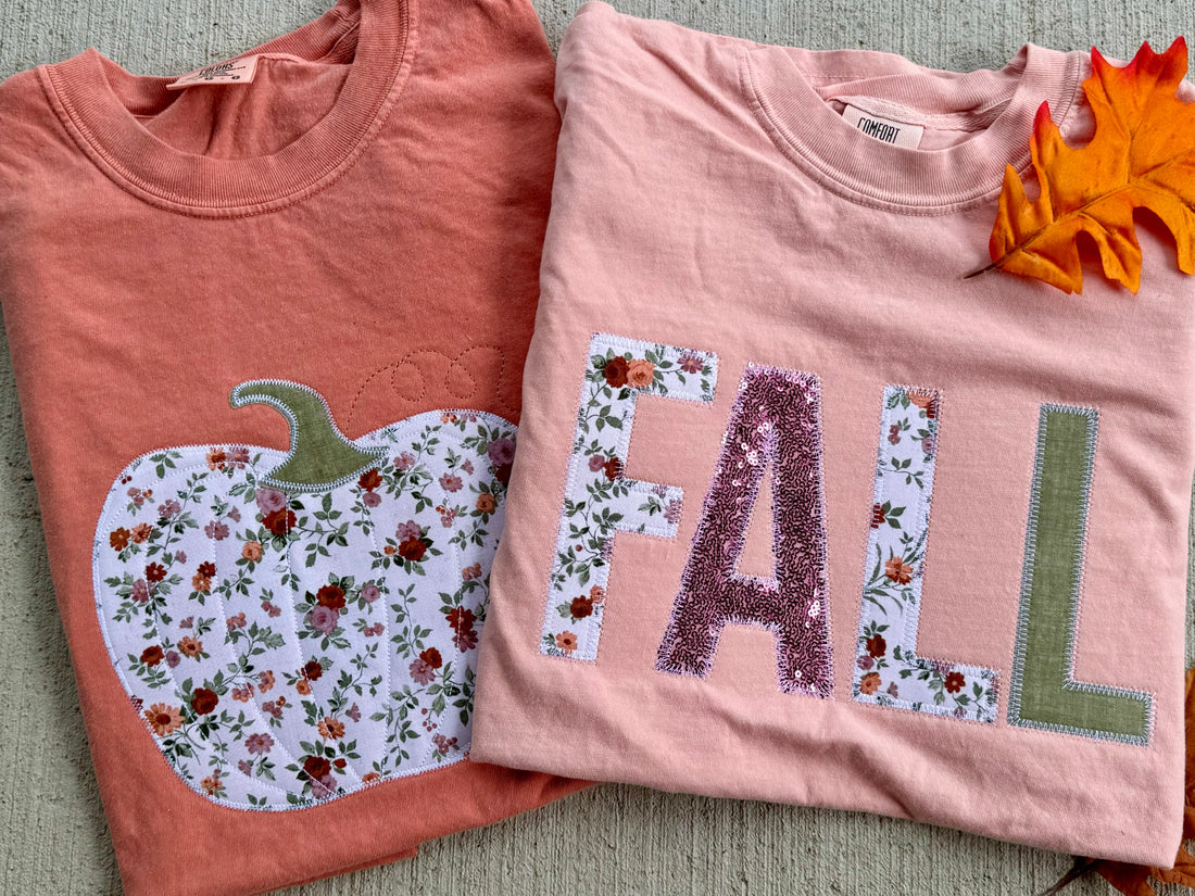 Fall Multi Colored Pink Themed Embroidered Applique Short Sleeve