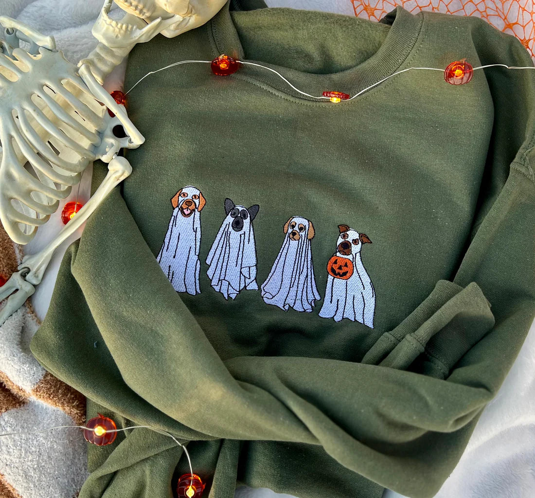 Spooky Dogs Embroidered Crewneck