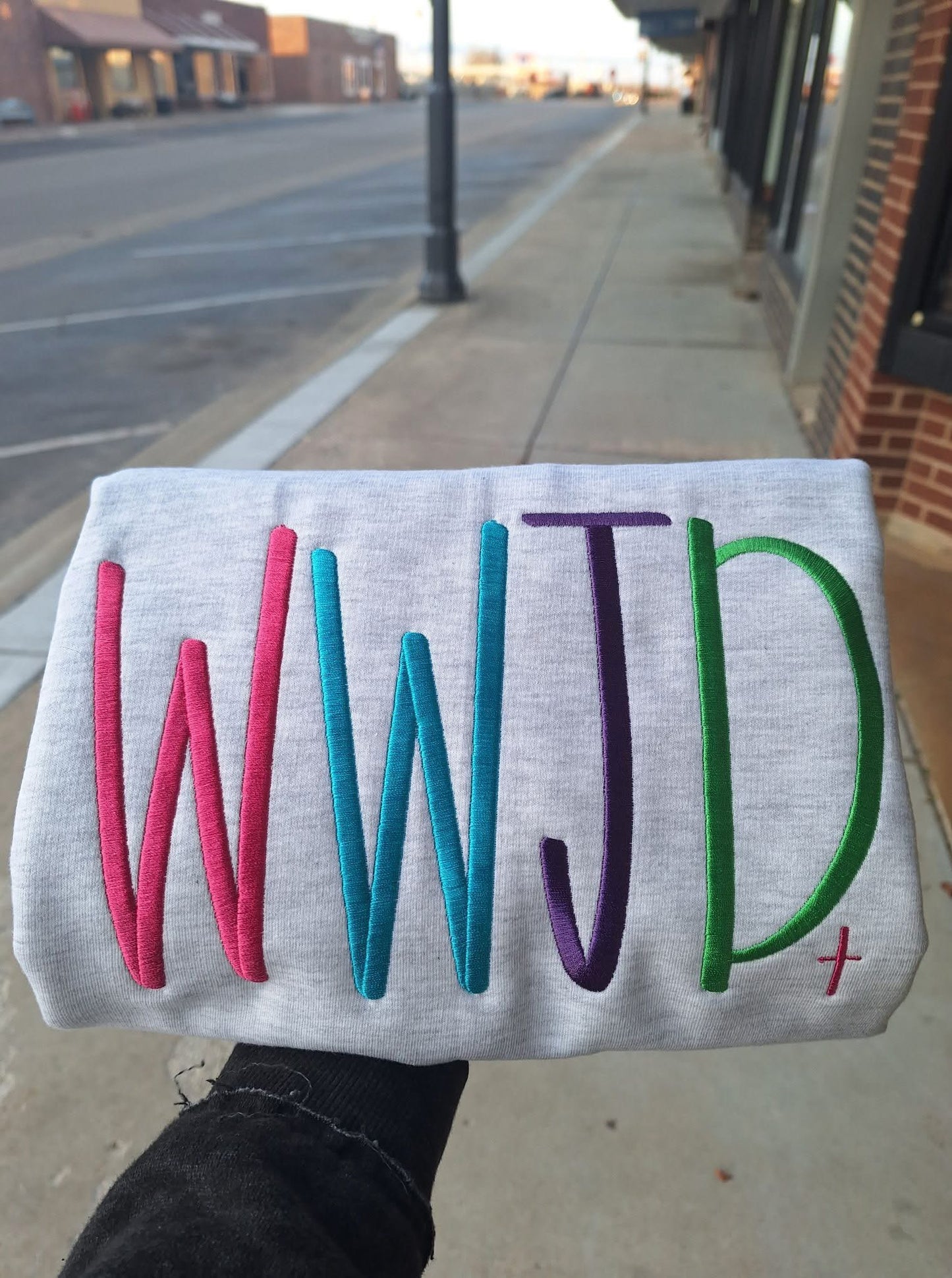 Rainbow WWJD Scribble with Heart- Embroidered