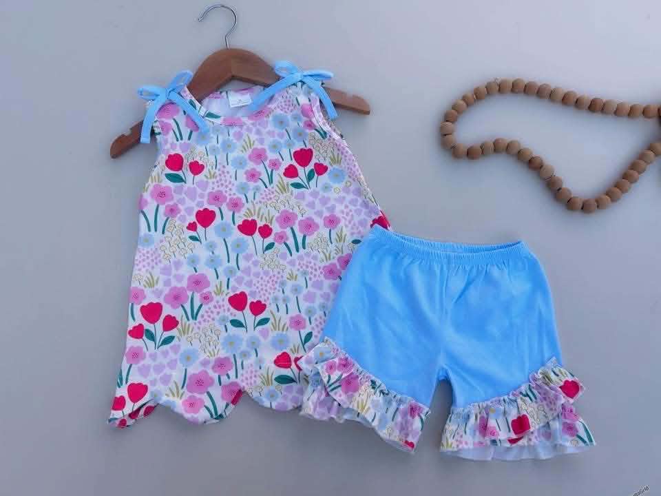 Floral with Blue Short Set