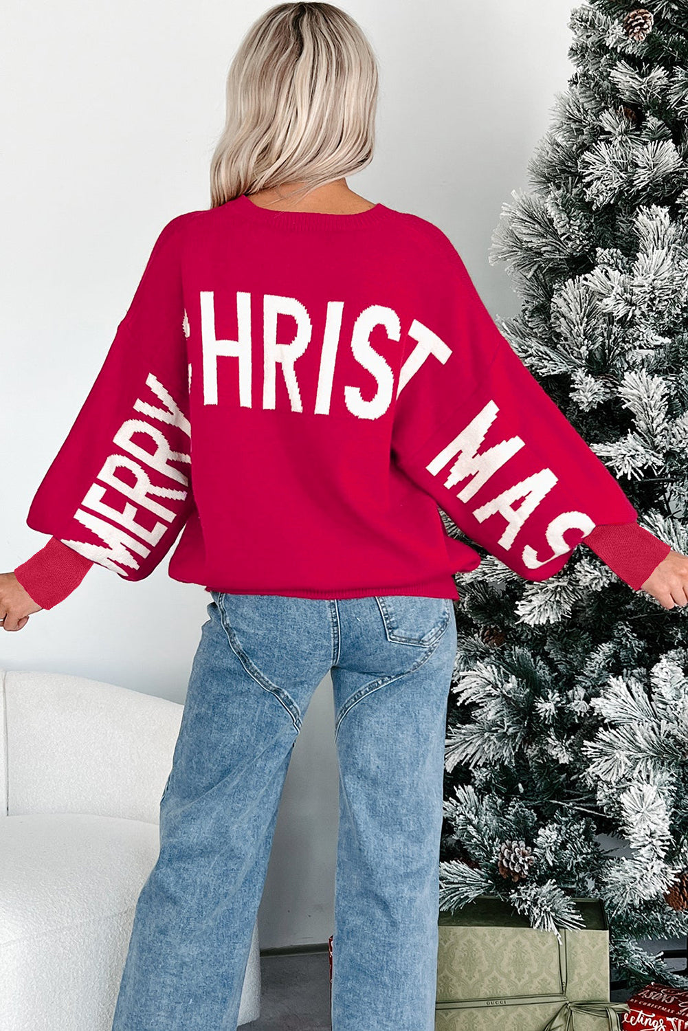 Ho Ho Ho Christmas Red Oversized Lettering Sweatshirt