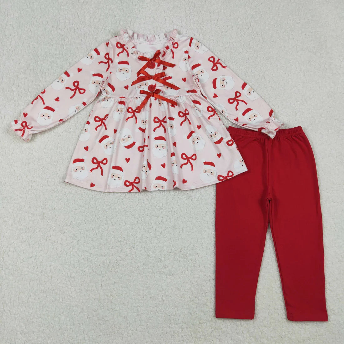 Red Bows with Santa Face 2 Pc Set