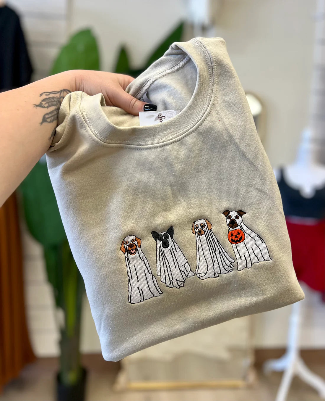 Spooky Dogs Embroidered Crewneck