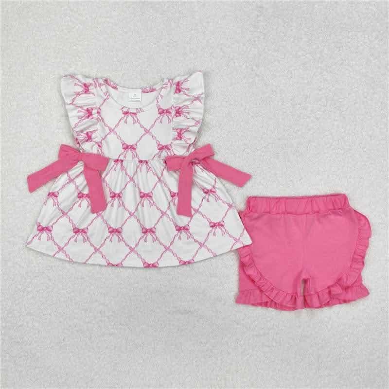 Pink Bow with Hot Pink Short Set