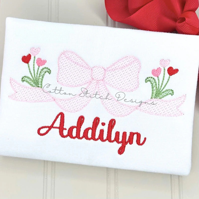 Embroidered Pink Bow Sketch with Name