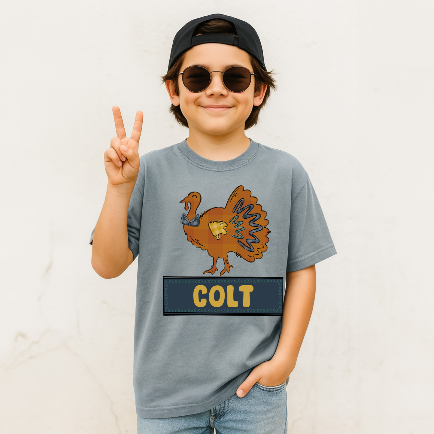 Turkey with Navy Bowtie and Name