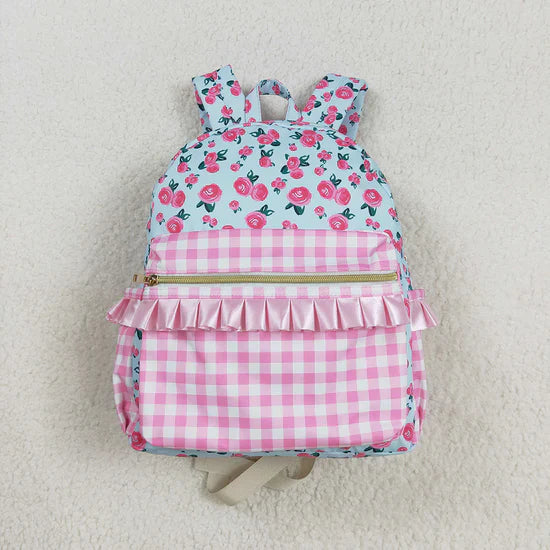Pink Flowers Checkered Book Bag