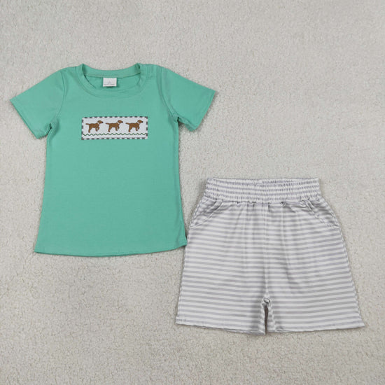 Embroidered Dog Teal Boys 2pc Set