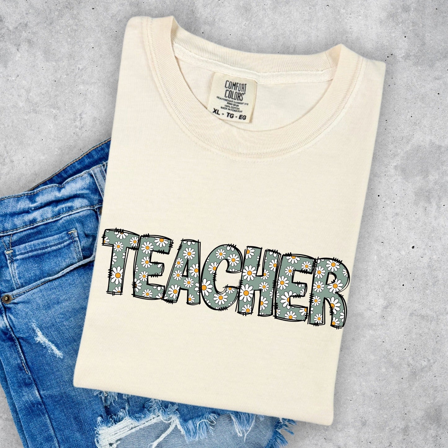 Boho Green Daisy Teaacher