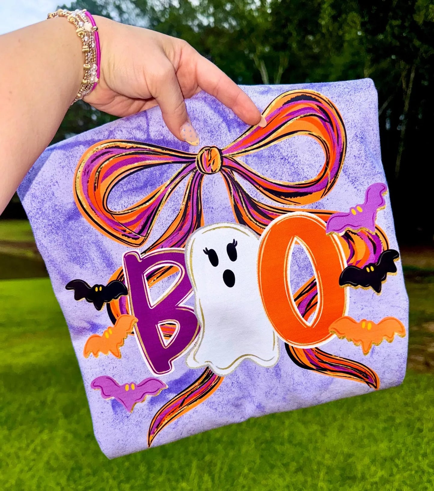 Boo with Watercolor Bow