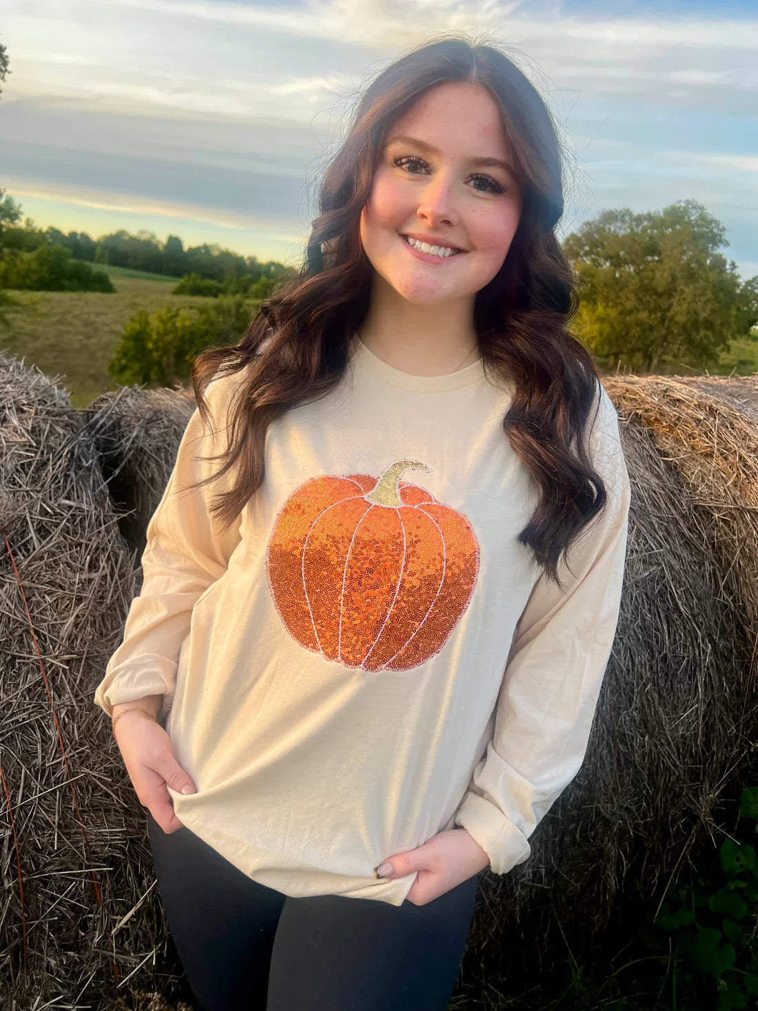 Orange Sequin Pumpkin Embroidered Applique