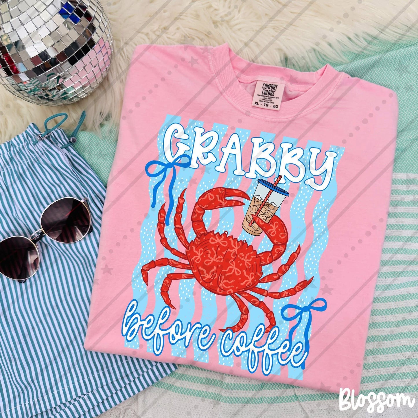 Crabby Before Coffee Blue Waves