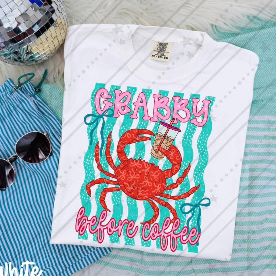 Crabby Before Coffee Teal Waves