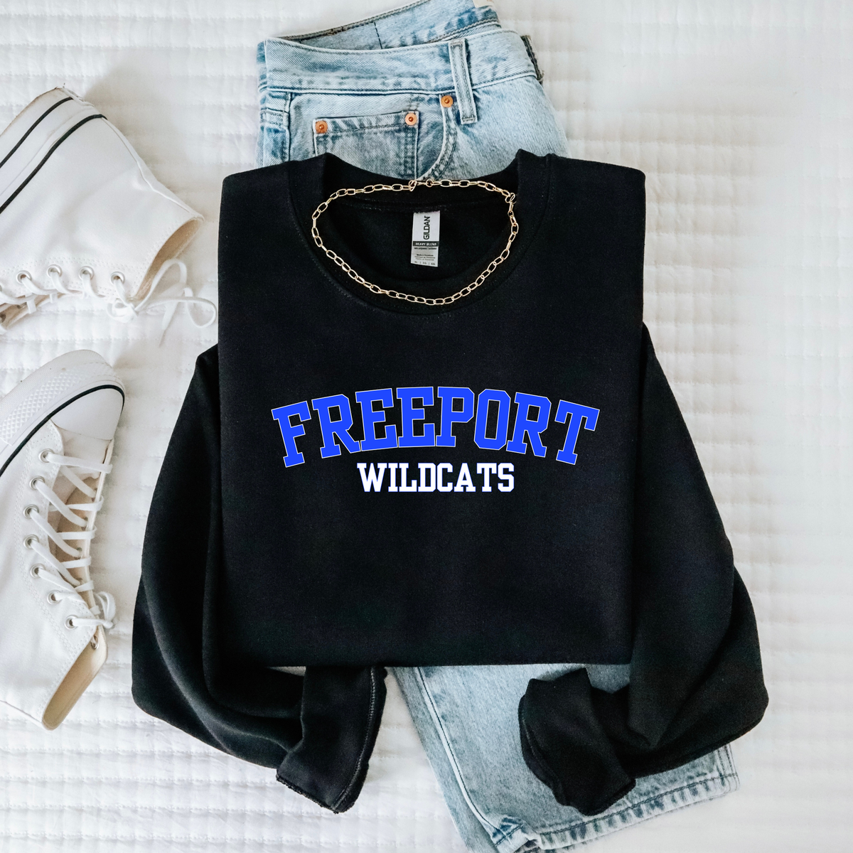 Curved Freeport Wildcats- Blue and White