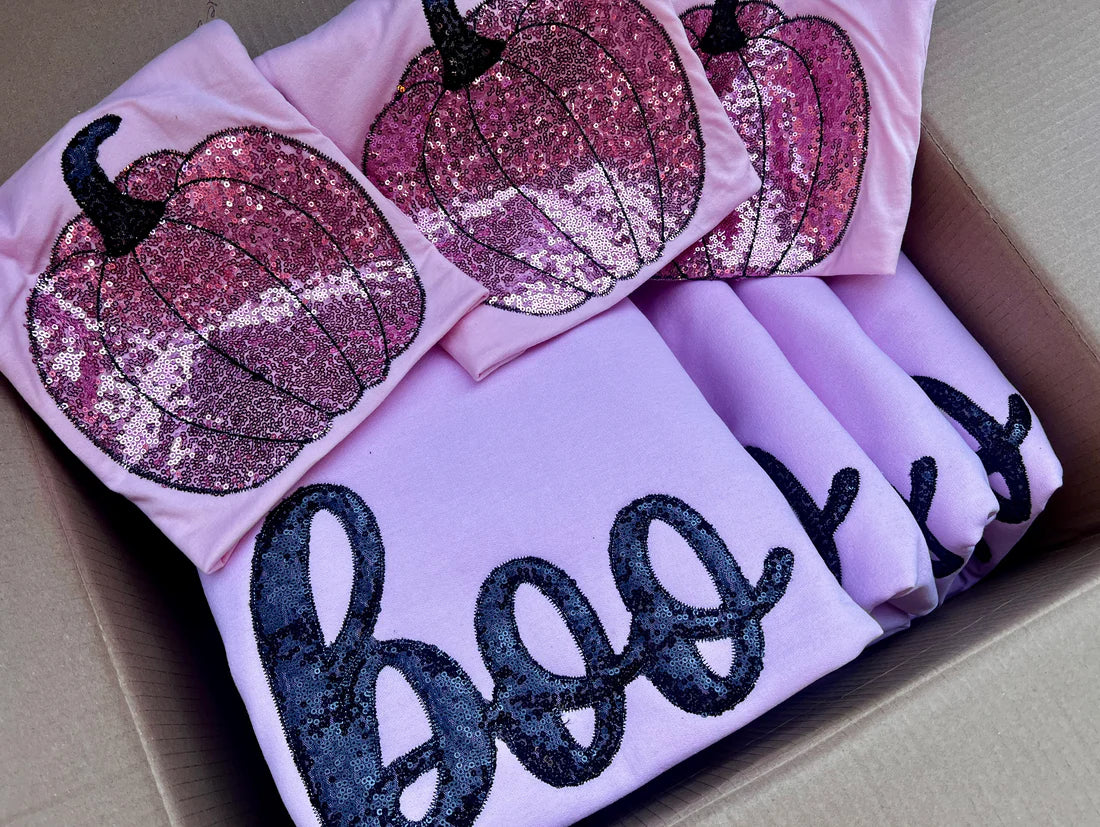 Pink Sequin Pumpkin Embroidered Applique