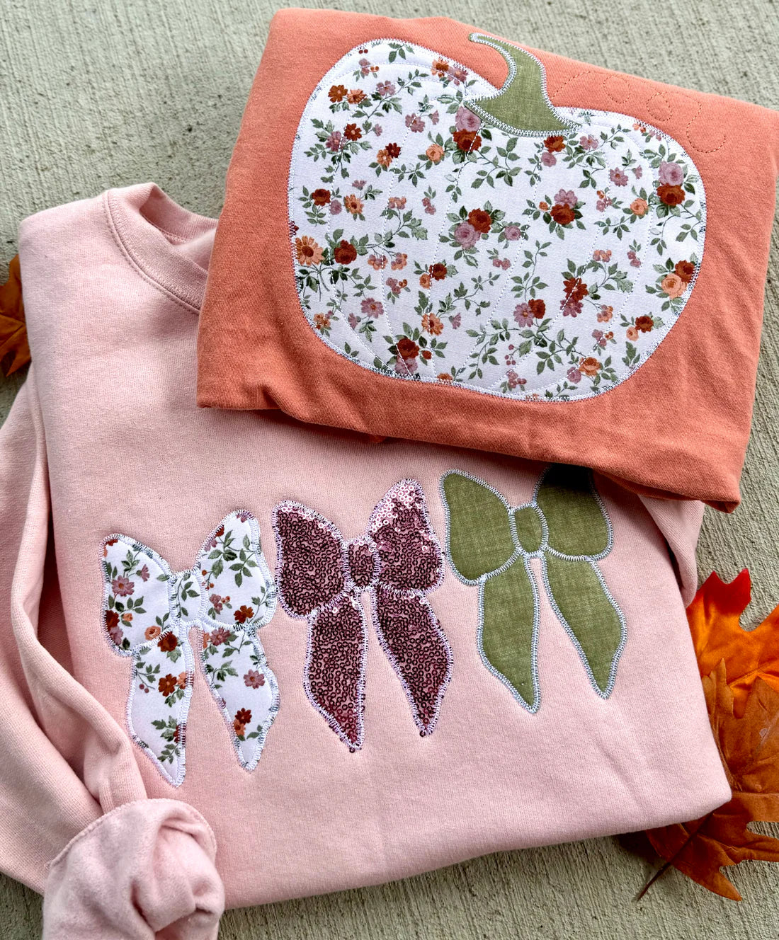 Floral Pumpkin Embroidered Applique Short Sleeve