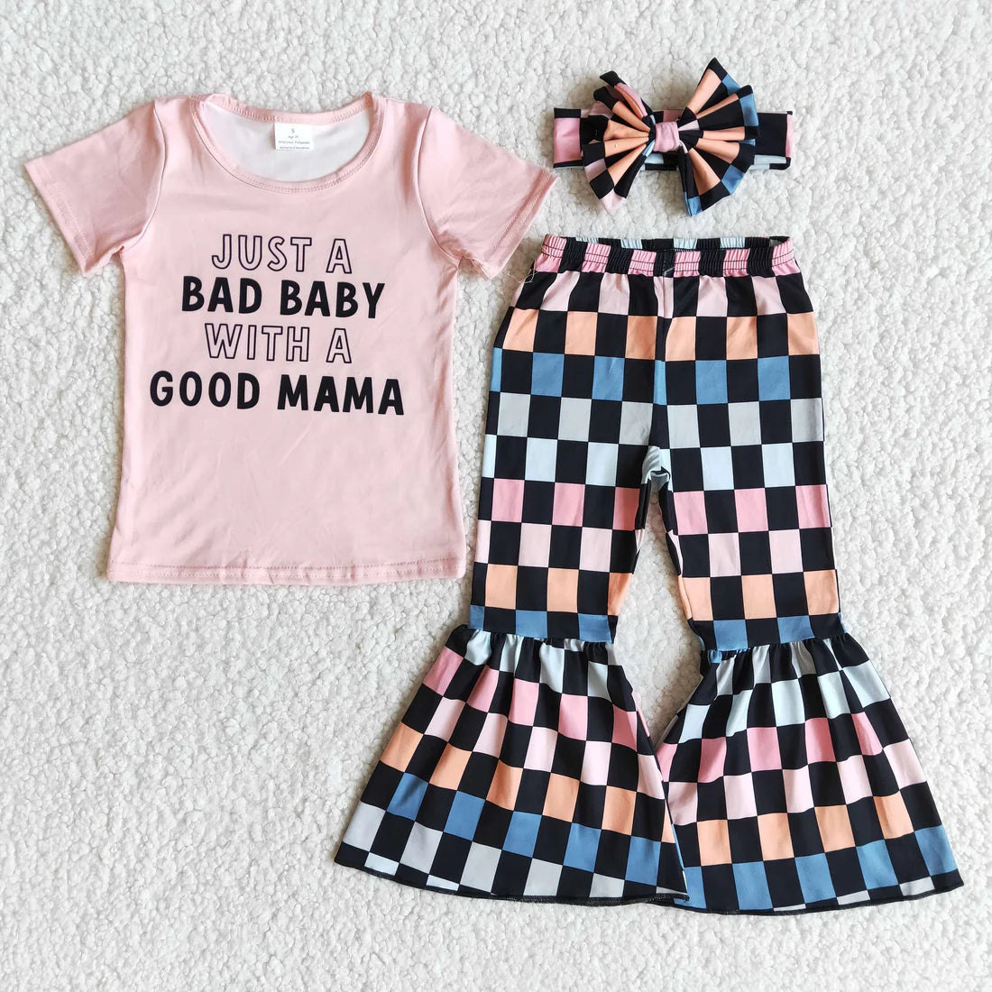 Bad Baby with Good Mama Checkered Flare Sets