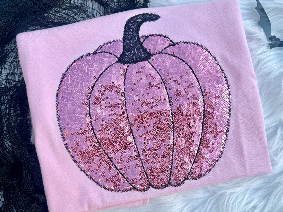 Pink Sequin Pumpkin Embroidered Applique
