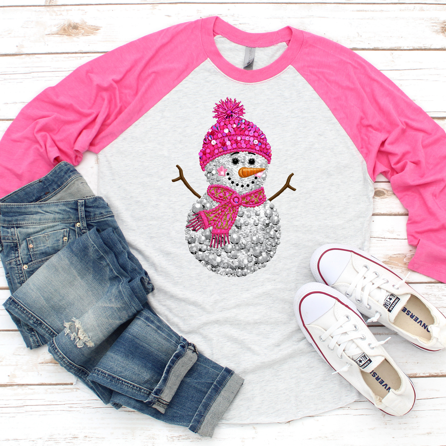 Faux Yarn Pink Snowman