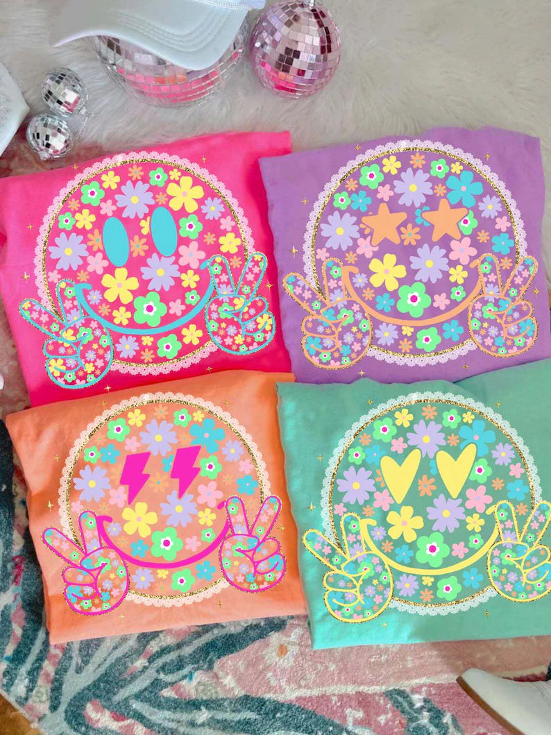 Floral Smiley with Peace Signs