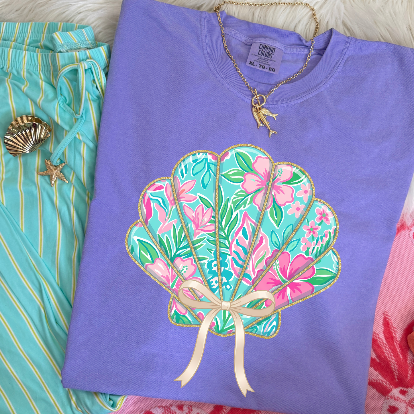 Floral teal and Pink Floral Shell