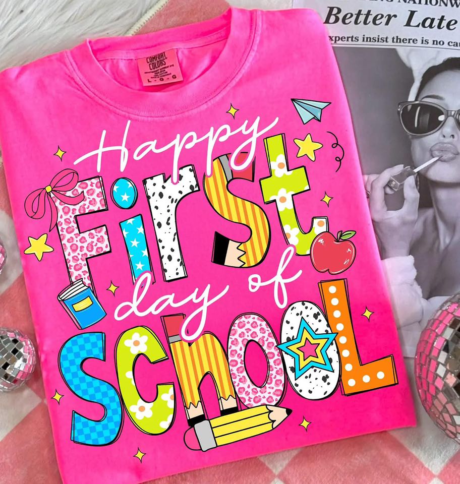 Happy first day of school doodle with clipart