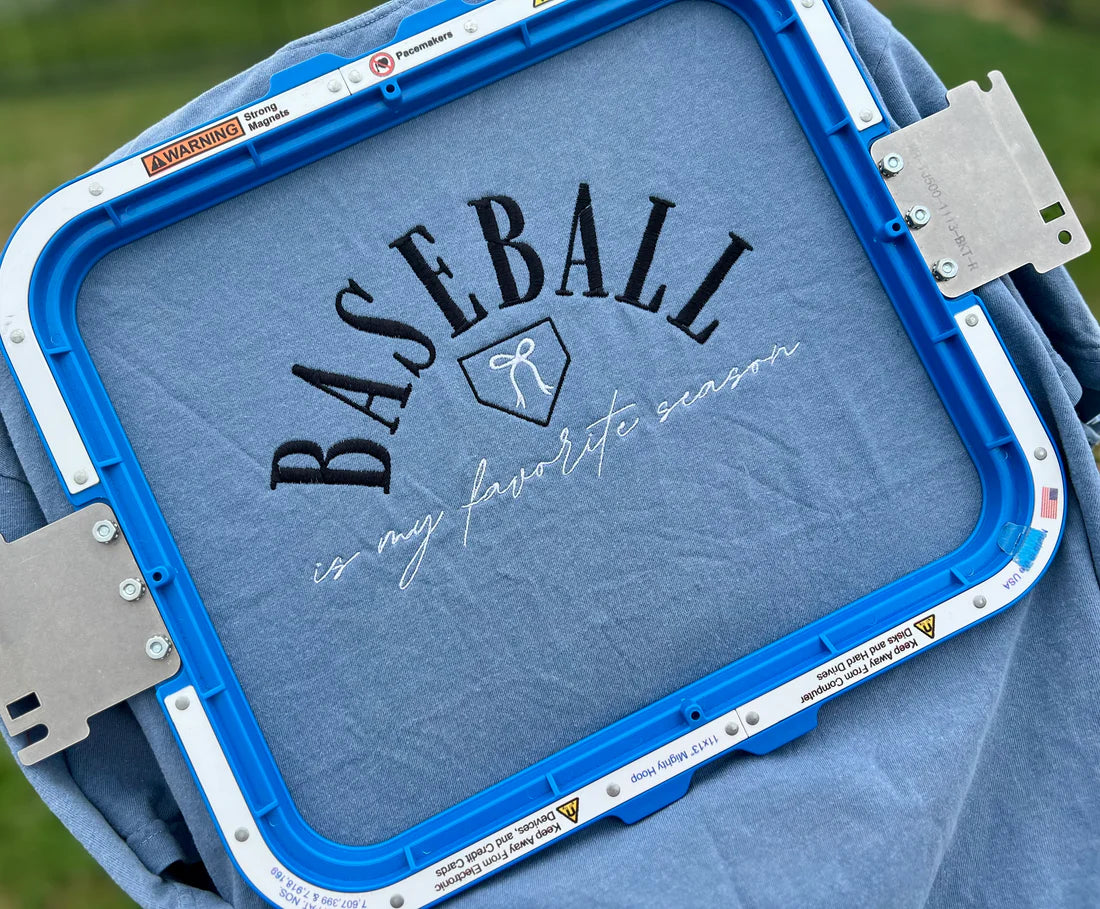 Embroidered Baseball is my Favorite Season Cursive with Bow