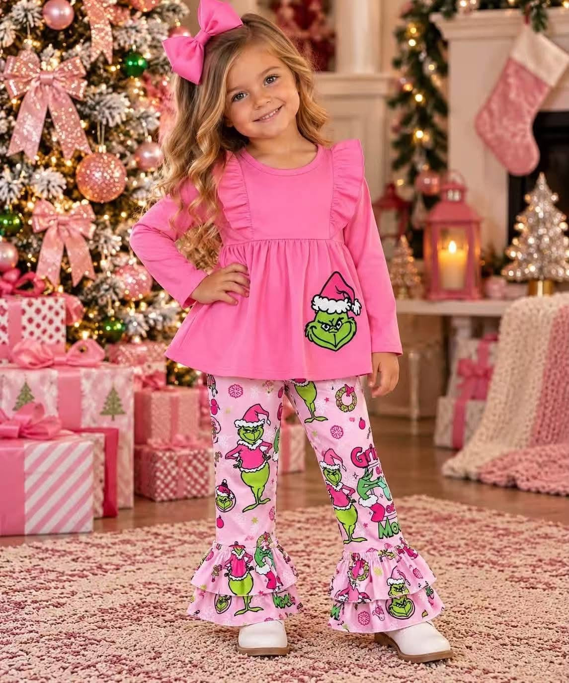 Pink Grinch Ruffle Pants Set — alternate photo