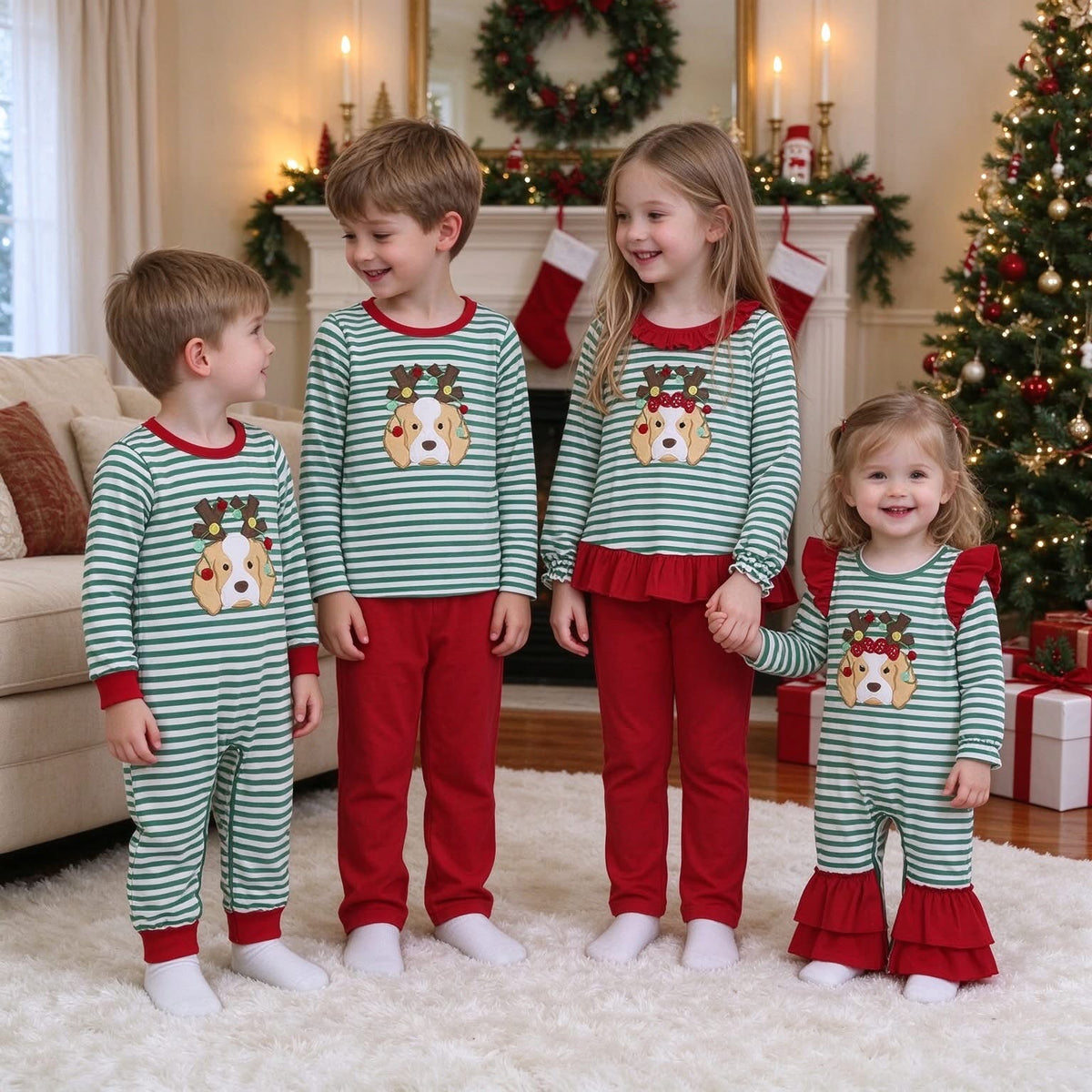 Christmas Reindeer Puppy Striped Sibling Outfits
