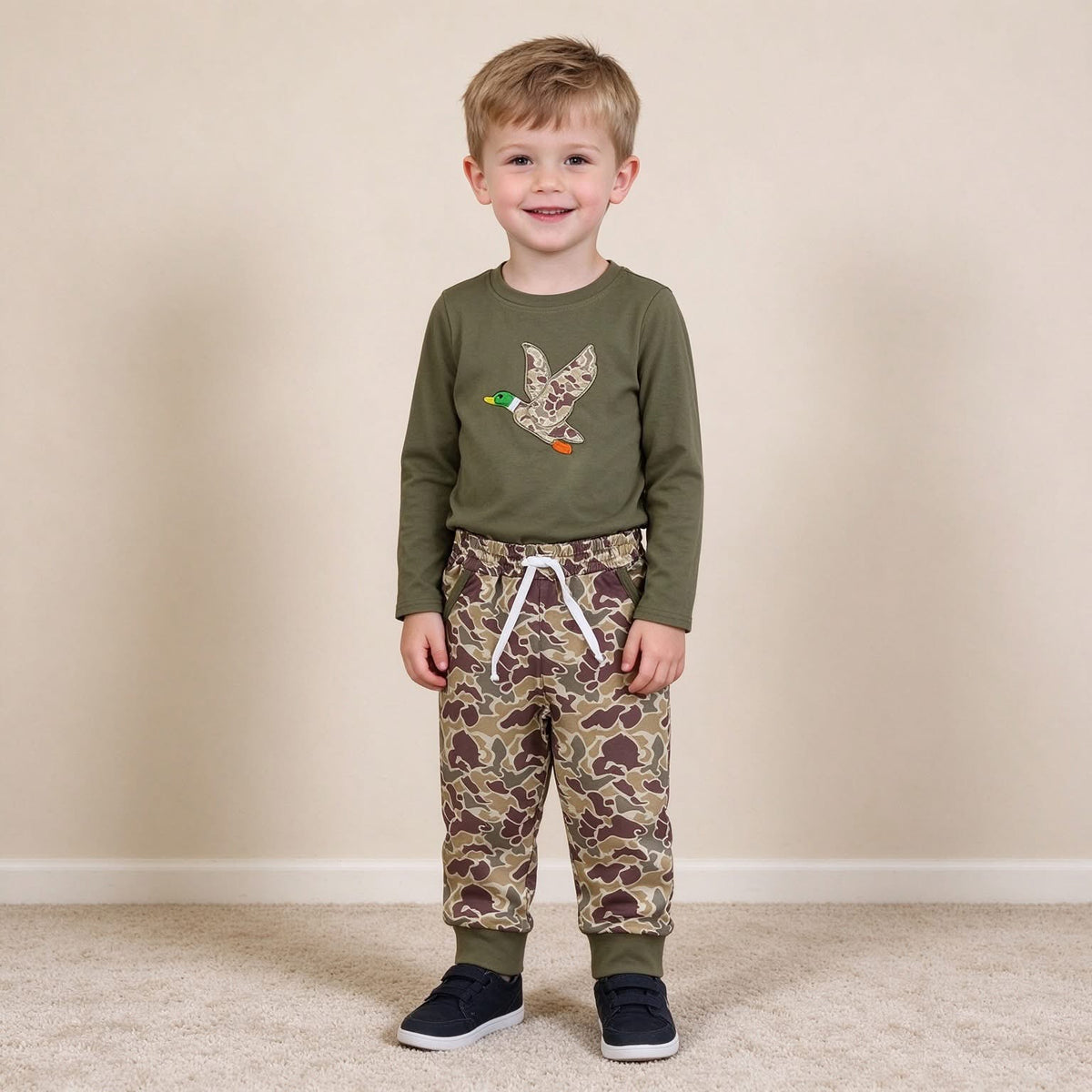 Olive Mallard Camo Boys Pants Set