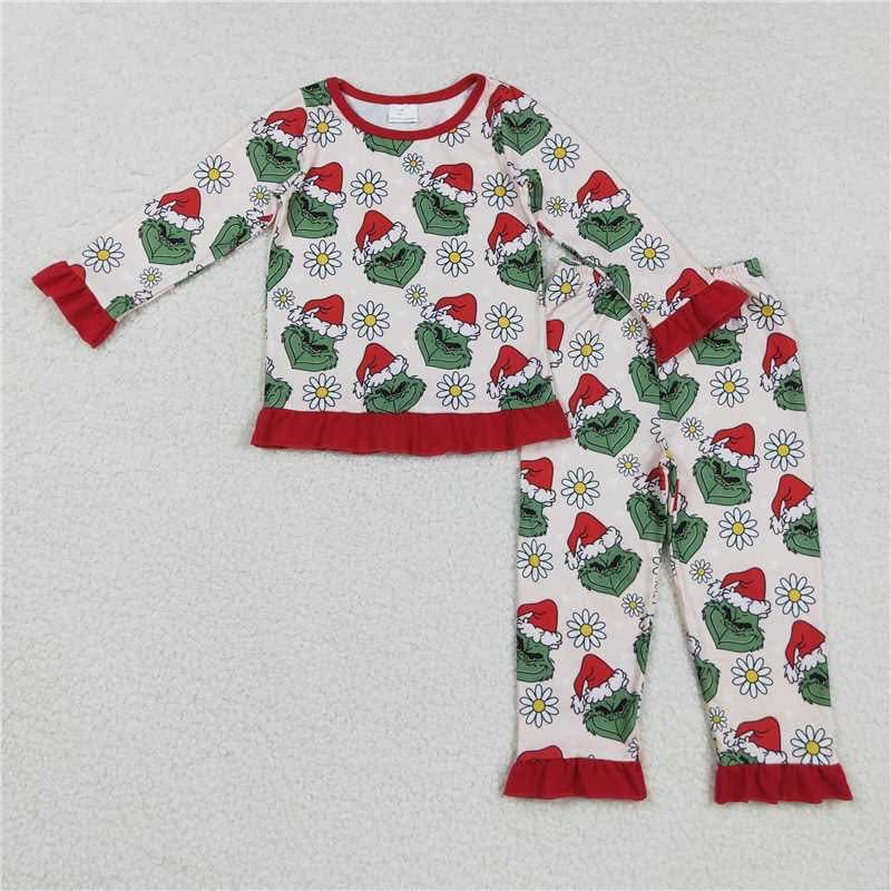 Grinch & Daisies Red Ruffle Pants Set