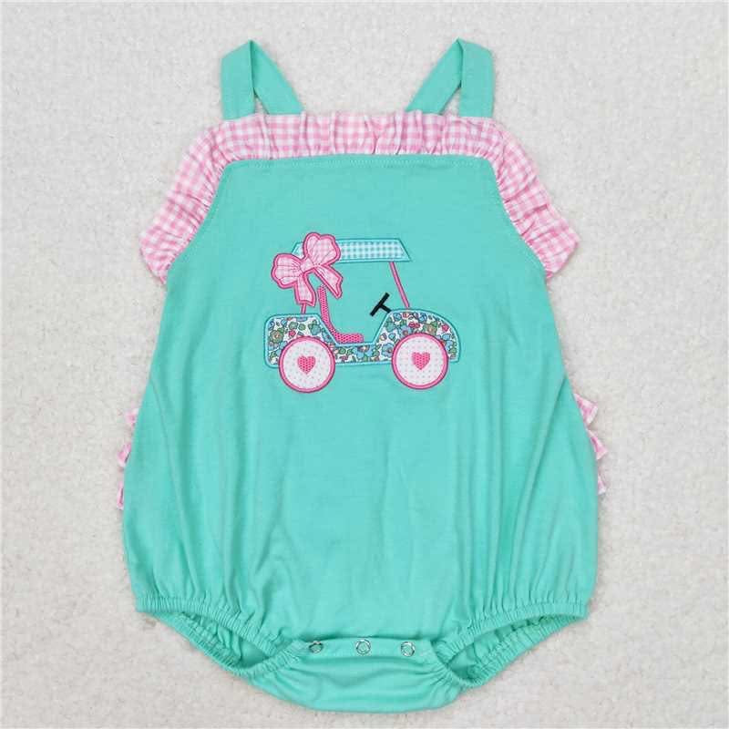 Floral Golf Cart on Teal Bubble