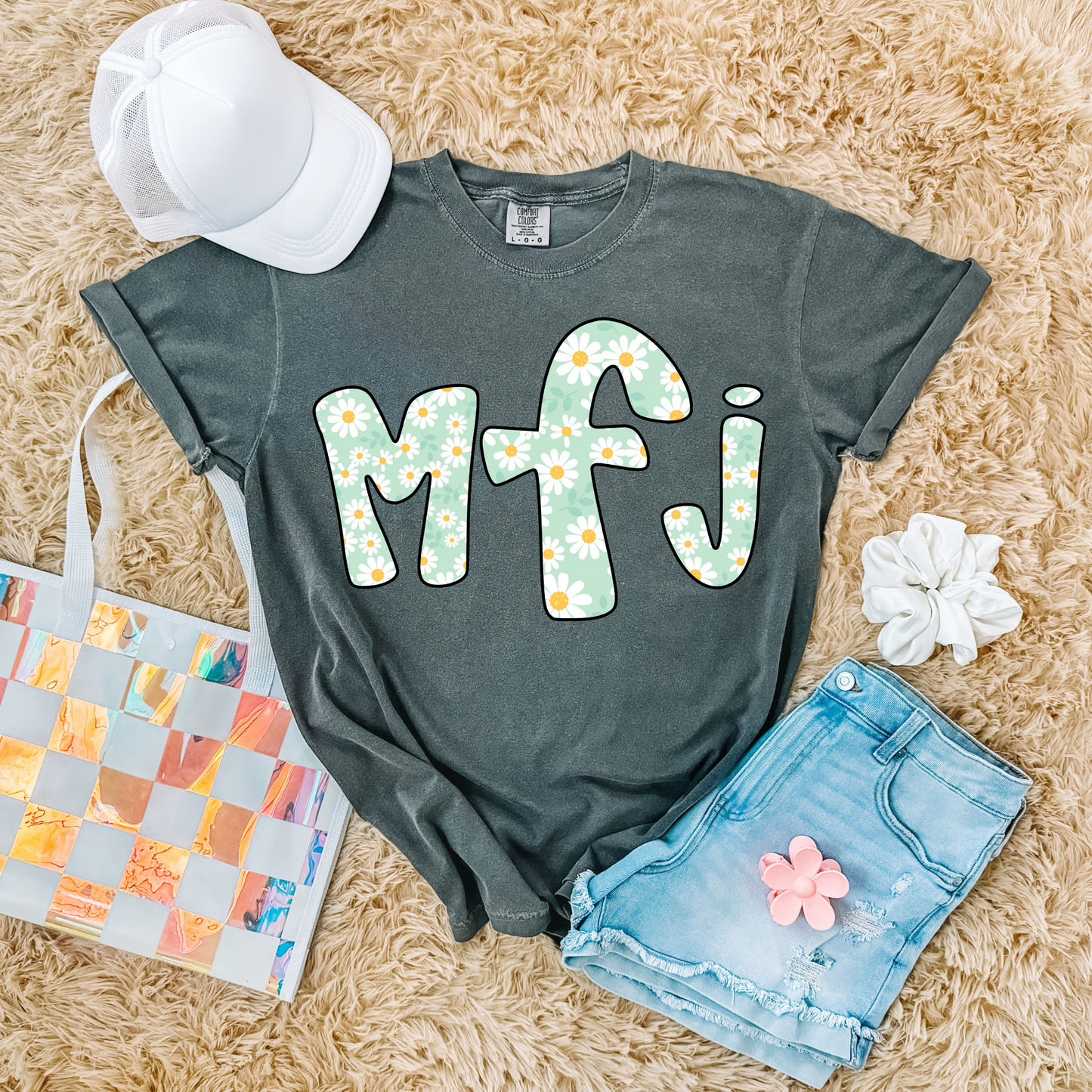 Mint White Sunflower Monogram