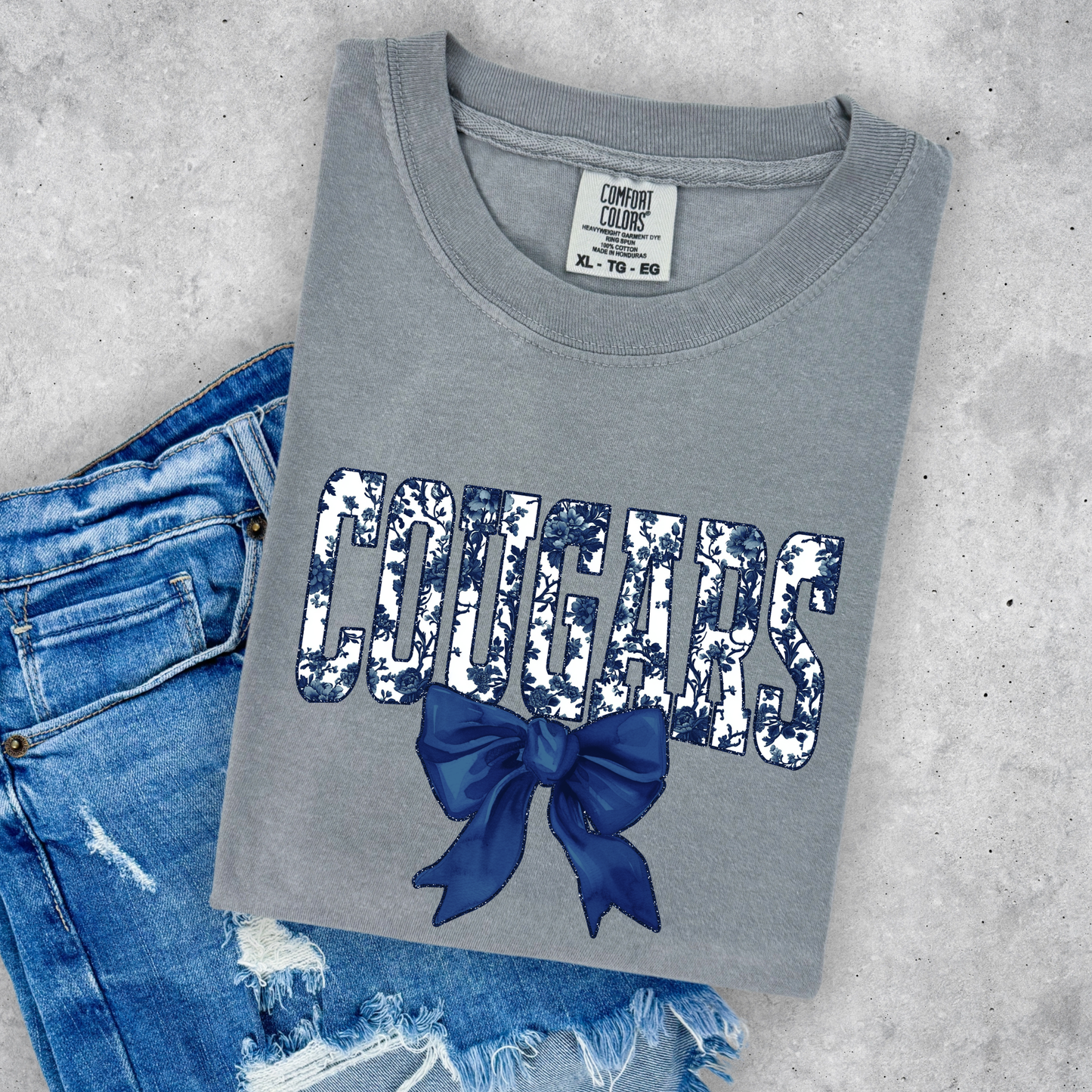 Navy Floral Cougars with Bow