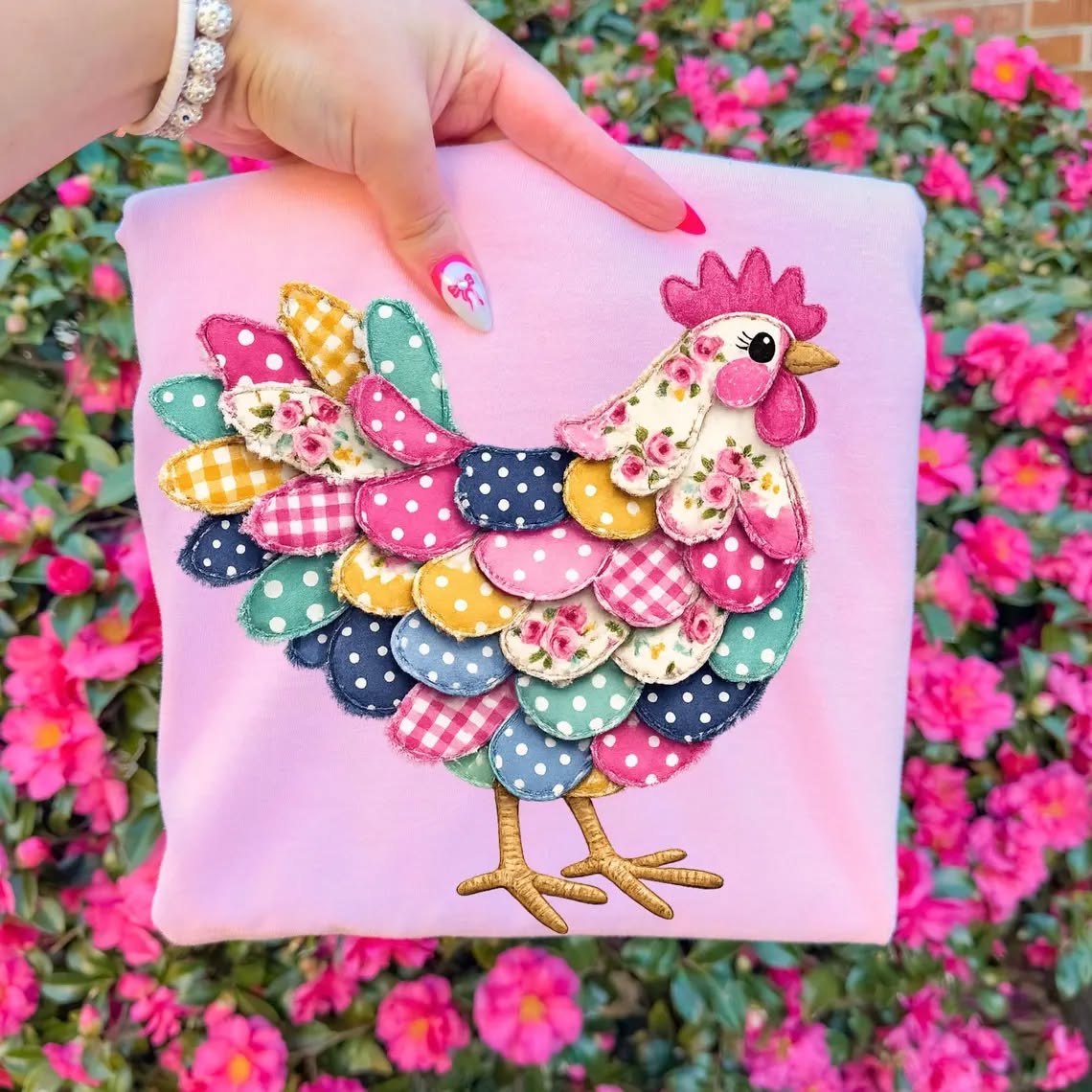 Pink Polka Dotted Rooster Patchwork