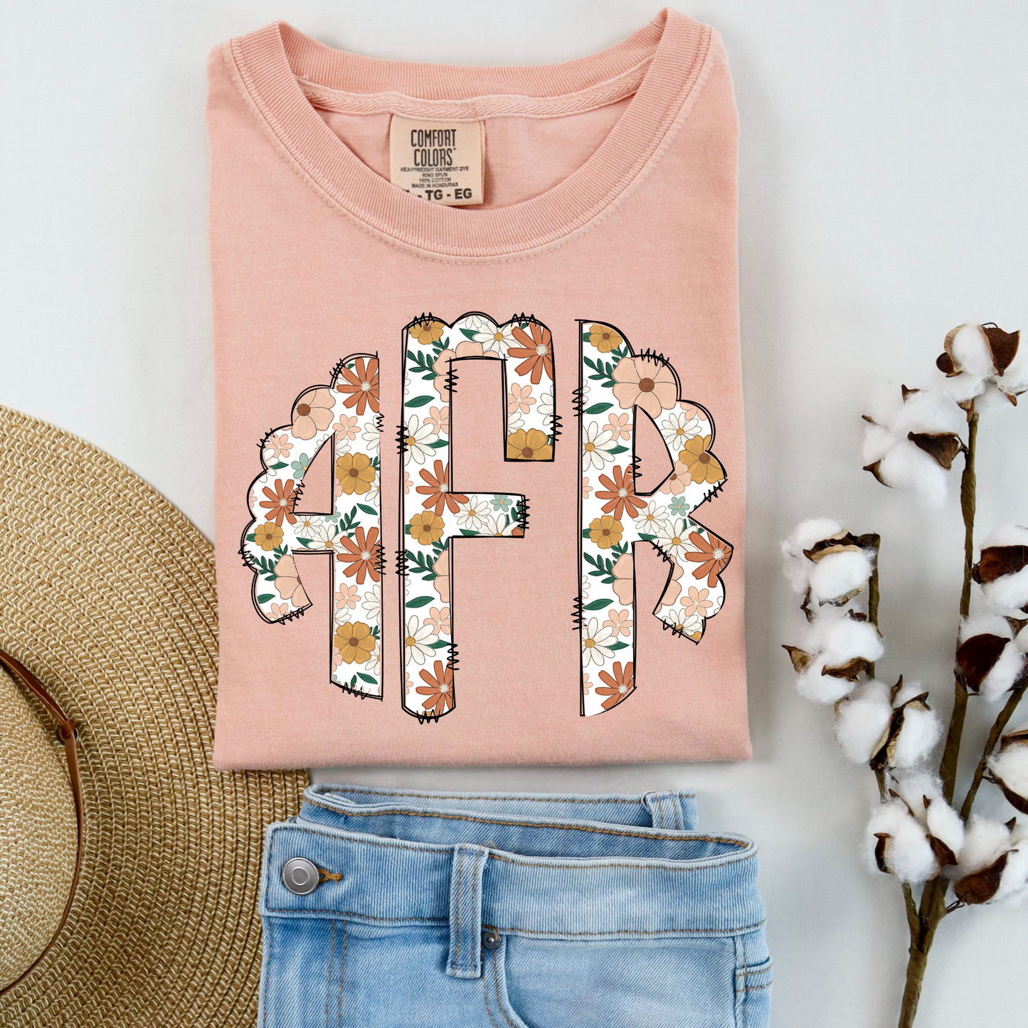 Peach Flowers Monogram